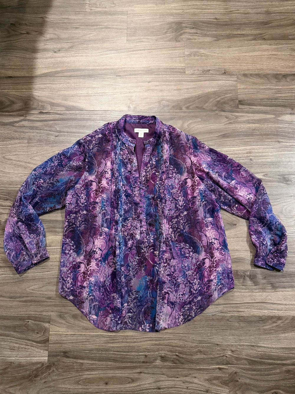 Coldwater Creek Purple Printed Long-Sleeve Blouse